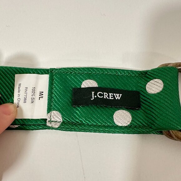 J Crew Women's Green White Polka Dot Silk D-Ring Buckle Belt Size Medium / Large - Picture 3 of 7